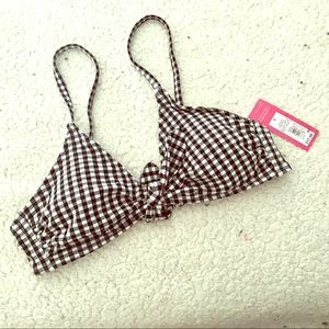 Women's Tie Front Gingham Bralette Bikini Top